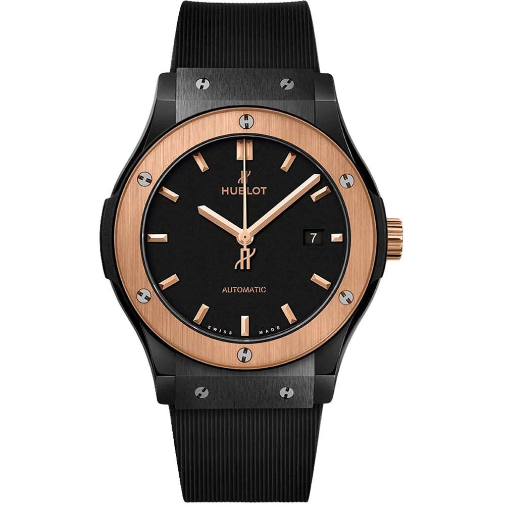Hublot Classic Fusion 42mm Black Ceramic & 18K King Gold Man's Watch, 542.CO.1181.RX