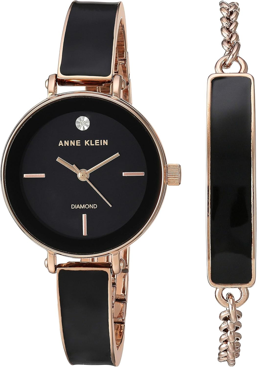 Anne Klein Women's Genuine Diamond Dial Bangle Watch with Bracelet Set, AK/3620